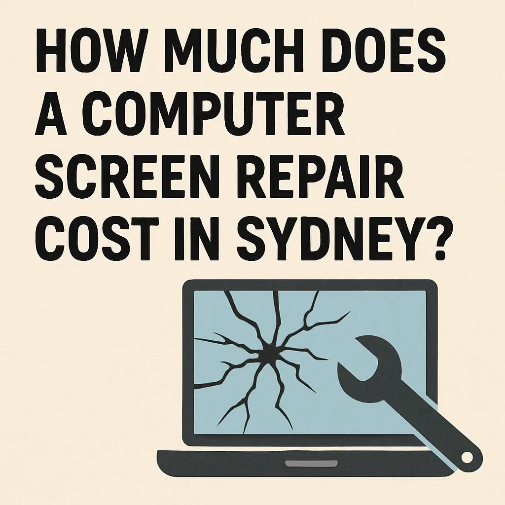 Cracked computer screen being assessed for repair cost in Sydney