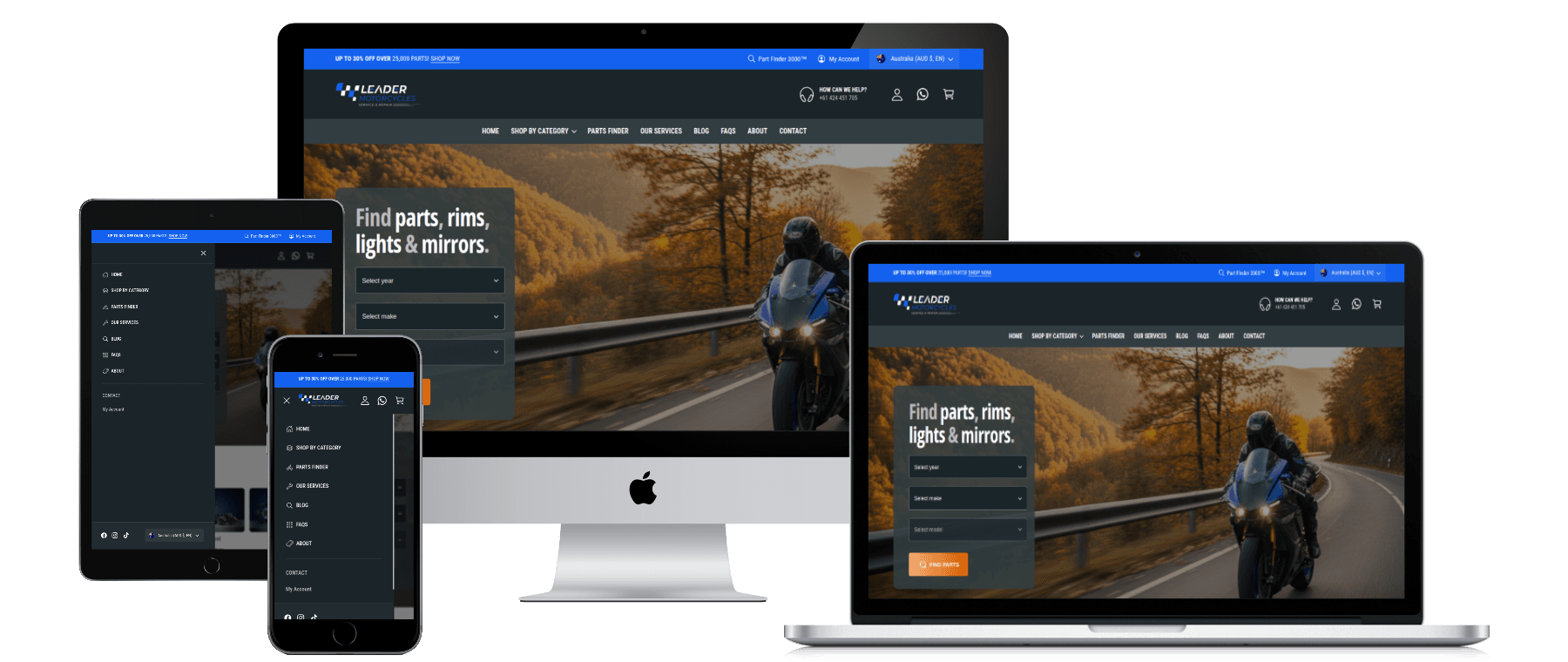 Image of Leader Motorcycles Website