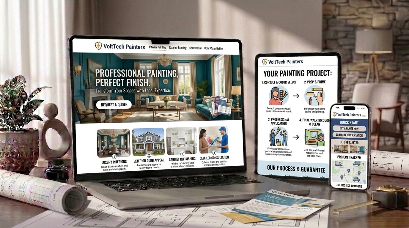 Professional painting services website with quote request across desktop, tablet and mobile — built by NexusByte