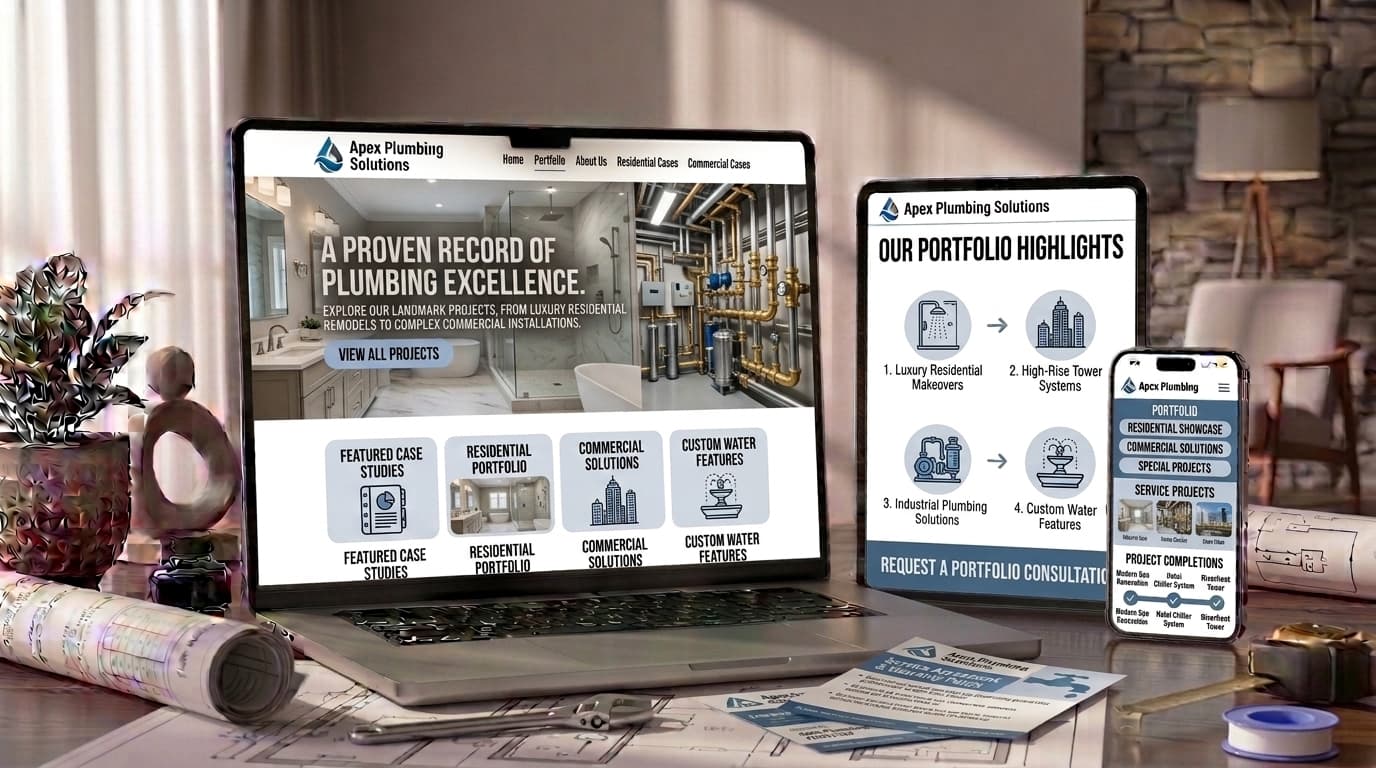 Project portfolio showcase website on laptop, tablet and phone — responsive design by NexusByte