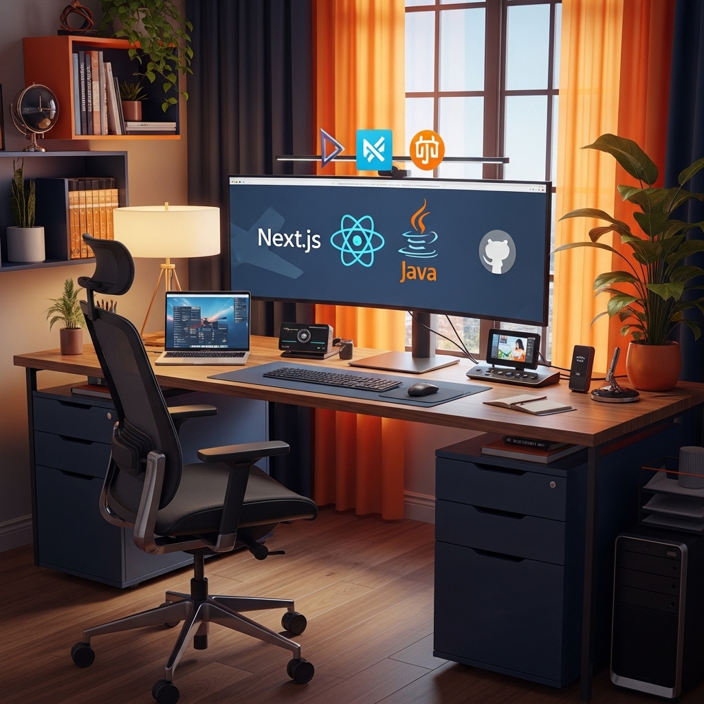 Modern developer workspace with Next.js, React, and development tools